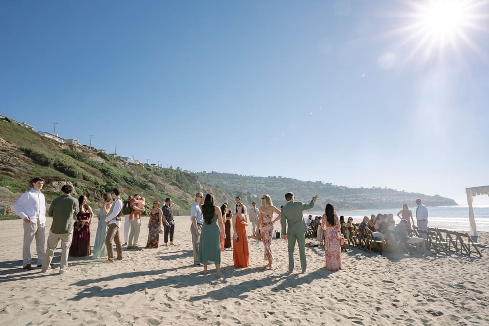 Guests at wedding ceremony on Torrance Beach